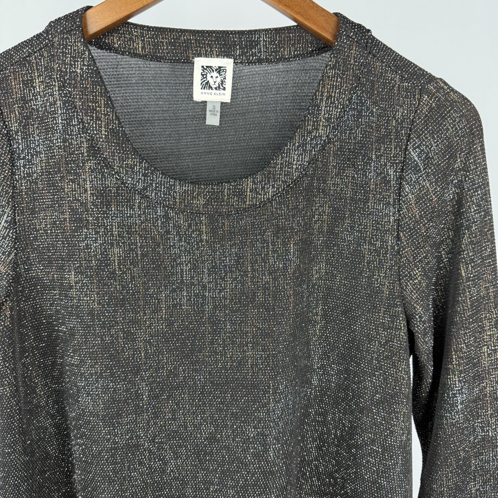 Anne Klein Womens Small Black & Gold Blouse